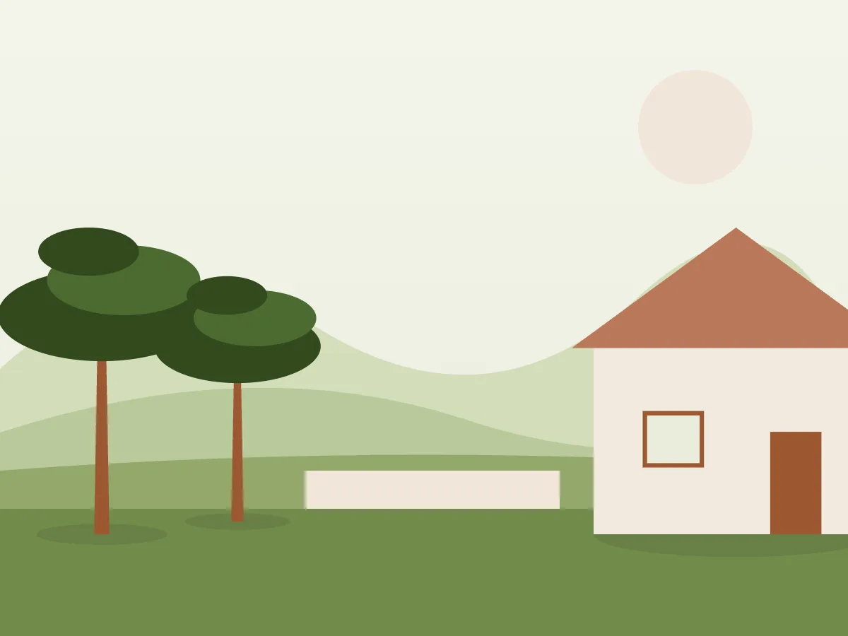Ilustración de una casa de urbanización junto a un pinar con una franja de terreno desbrozado entre ambos
